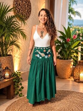 Mable  Boho Floral Embroidered Maxi Skirt
